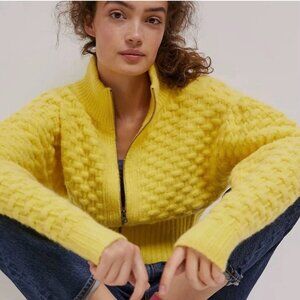 Anthropologie Maeve Buttercup Yellow Textured Knit Sweater Cardigan Size XL